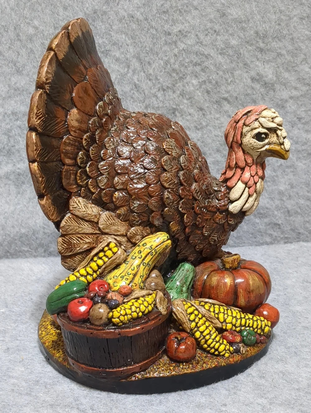 Florentine Art Studio 80's Thanksgiving Turkey Plaster Chalkware Centerpiece 11”